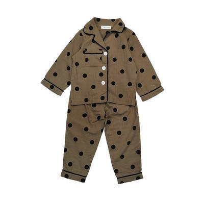 WLG boys girls pajamas kids spring autumn dot single breasted pajamas baby casual beige coffee clothes 2-6 years