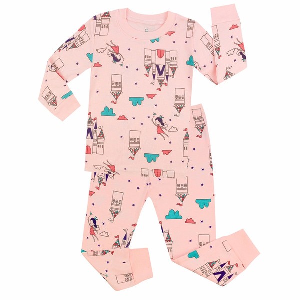 Girls Princess Printed Pajamas Sets Kids Aircraft Sleepwear Children Long Sleeve Nightwear Baby Pyjamas Boys Pijama For 1-7 Year