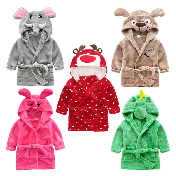 2017 Baby Flannel Bathrobe Pajamas Cartoon elephant tiger Bath Beach Blankets Towels Autumn Winter Hooded Warm Sleep Robes nightgowns z063