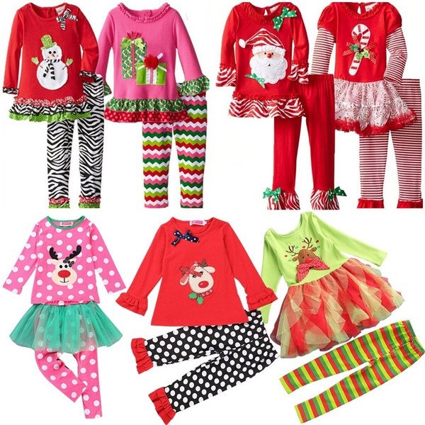 Samgami Baby Childrens Girls Boutique Outfits Clothing Sets Christmas Santa Long Sleeve Tops Ruffle Pants Suits girls christmas dress set