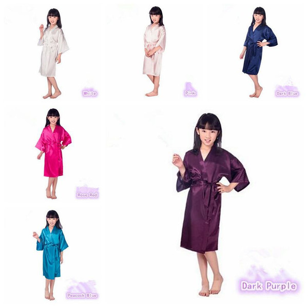 6 Colors Fashion Children Sleepwear Kid's Solid Silk Kimono Robe for Party Night Gown Pajamas CCA6355 60pcs