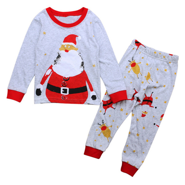 Kids Christmas Pajamas Sets Santa Claus Printed Tops Full Length Pants 2 Piece Sets Baby Clothes Sets Cotton Xmas Clothes 18103001