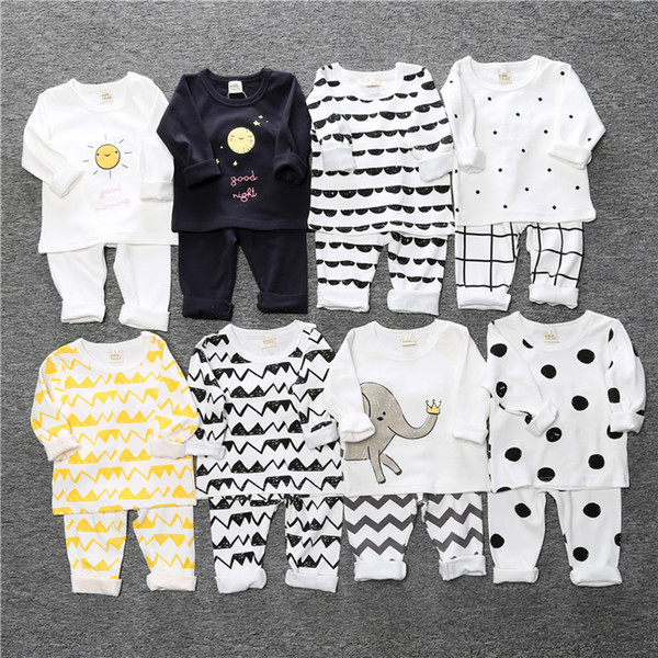 8 Styles INS Kids Boys Girls Clothing Sleepwear Pajama Sets Casual Cotton Print O-Neck Pajamas Suits Lovely Children Home Clothes LA546