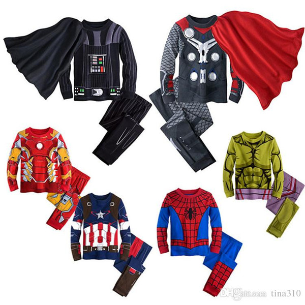 Wholesale-New Kids Pajamas Thor Ironman Pajamas Hulk Spiderman cartoon Sleepwear Avengers pajamas suit Cartoon home clothing A0327