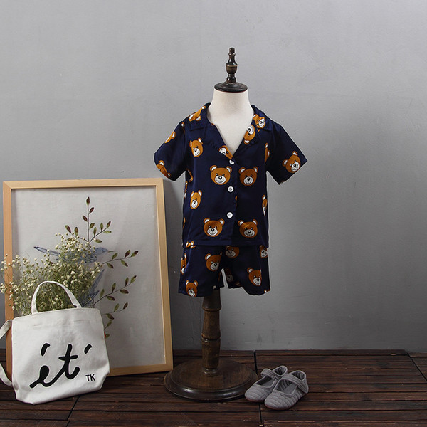 Summer kids pajamas animal pattern short sleeve standard 2-piece pajamas corduroy casual cute unisex kids pajamas