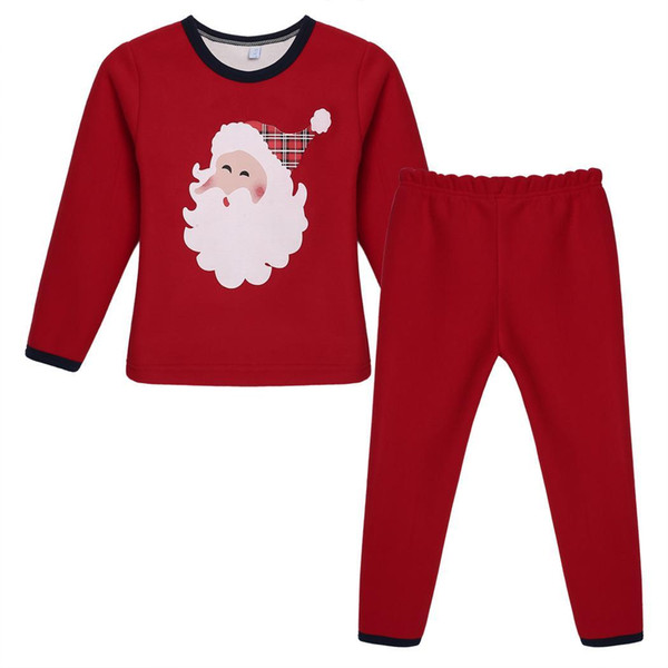 2 Christmas Piece Long sleeve Neck Casual O Santa Girls Pants Red Set Pajama Cute