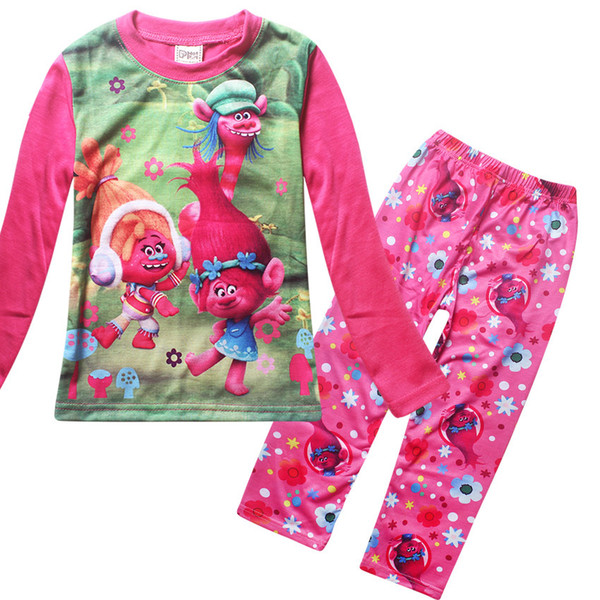 2017 New Years Cotton 4-12 Years Pajamas Children Trolls Pyjamas Sleepwear Christmas Children's Pajamas Kids Clothing Sets T1138