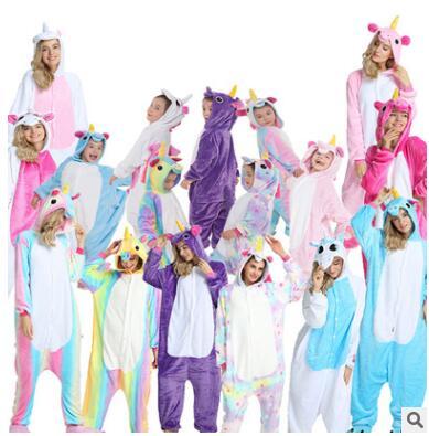 Cartoon Flannel Unicorn Warm Pajamas Kids Unicorn One-piece Home Cosplay Nightwear Stitch Pajamas