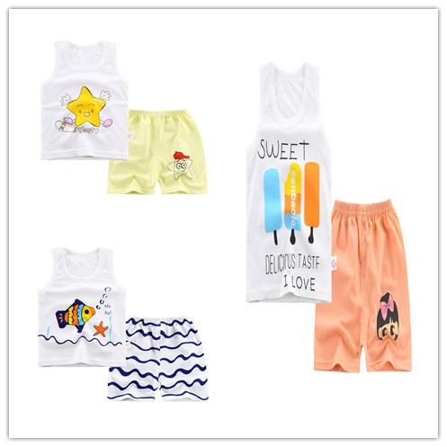 summer section Pajamas for boys girls children Cartoon sleeveless Tank+shorts Cotton nightwear suits kids sleepwear clothing