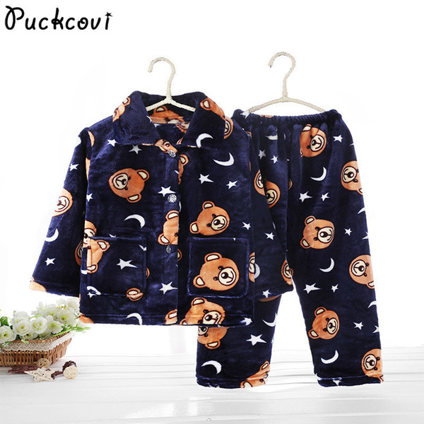 Pijamas Kids Pijama Set Coral Fleece Baby Boy Girl Printing Children Flannel Sleepwear Infant Pajamas Warmed For Winter J190508