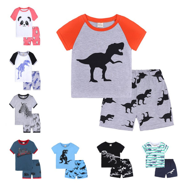 Kids Pajamas Sets Dinosaur Car Printed Shirt Shorts 2PCS Sets Boys Sleepwear Suits Baby Girl Nightwear Kids Clothing DHT473