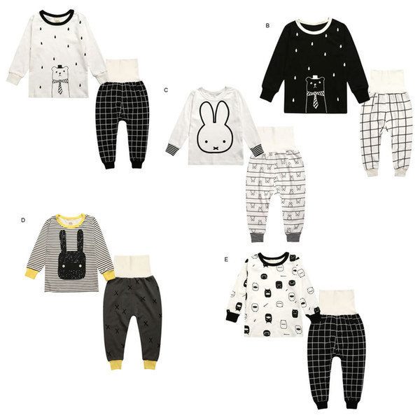 2016 Christmas Baby Boy Girl Pajamas Set Clothing Toddler Kid Rabbit Bear Cartoon T Shirt+Sport Trouser Pant 2PC Sleepwear Family Suit