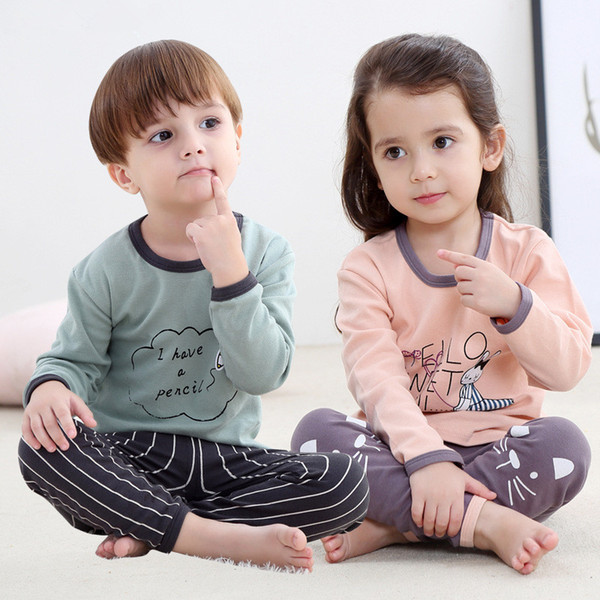 Cotton Children's Pajamas Sets Keep Warm Baby Girls Boys Clothes Cartoon Kids Sleepwear Long Sleeve Tops+Pants 2Pcs