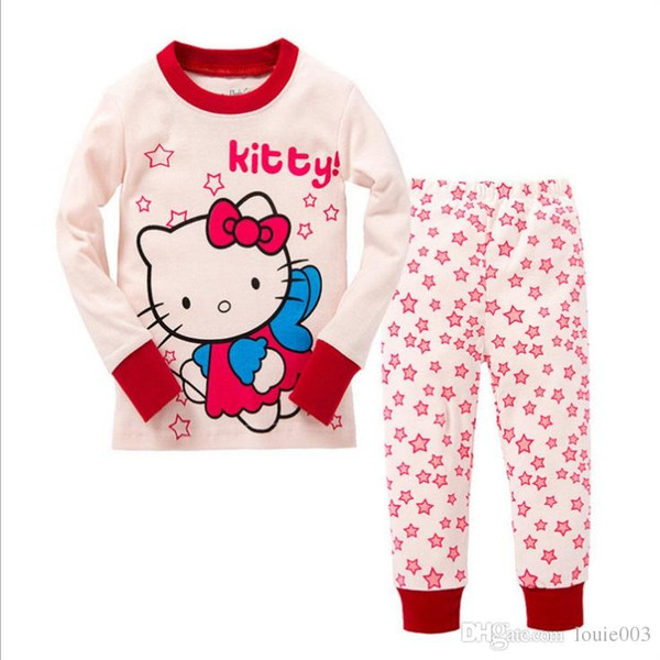 Children Pajamas set girl boys clothes pajamas Hello kitty baby boys girls cartoon print long sleeve Tops+Pants Children pyjamas 2 pieces