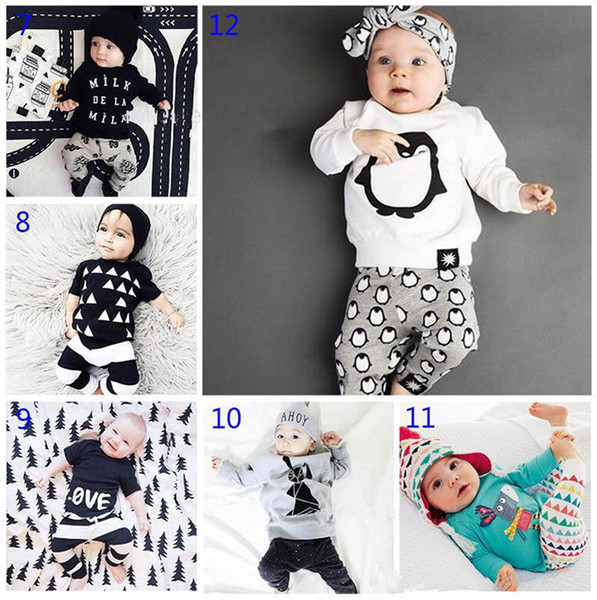 50set 30 Styles Baby INS fox stripe letter Suits Kids Toddler Infant Casual Short long sleeve T-shirt +trousers 2pcs sets pajamas newborn