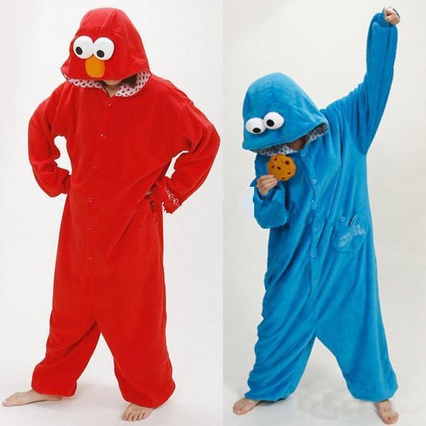 Unisex Onesie Hoodie Long Sleeve Cosplay Pajamas reet Elmo/cookie monster Costume Adult romper pajamas costume onesie