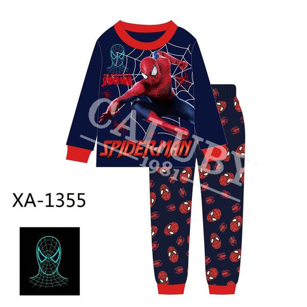 Wholesale Boys Navy Spiderman Pajamas Sets 2019 Kids Night Light Clothes Children Spring Pyjamas Sets For 3-7Y XAB-1355 1356