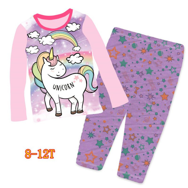 Wholesale Girls Pink Unicorn Pajamas Sets 2019 Kids Cartoon Pajamas Children Spring Pyjamas Sets For 8-12Y 2205