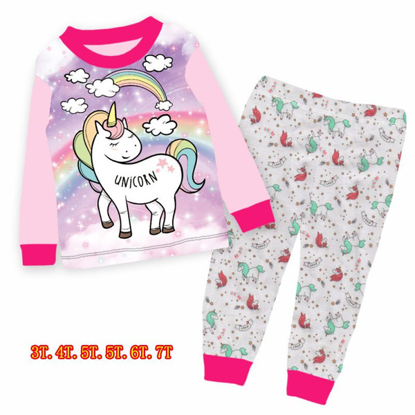 Wholesale Girls Pink Unicorn Pajamas Sets 2019 Kids Cartoon Pajamas Children Spring Pyjamas Sets For 2-7Y 9728