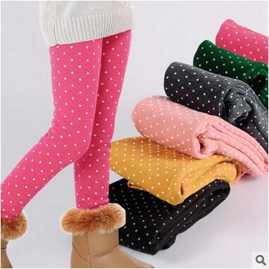 Children's Clothes Girls Legging Winter Keep Warm Fleece Thick Dot Leggings Sweet All Match Long Pants Tights Classical Design