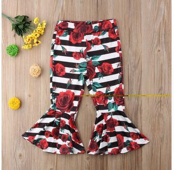 2018 Toddler Kids Baby Girl Striped Flower Bell-Bottoms Flare Pants Leggings Striped Pants Fashion Summer Clothing