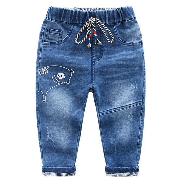 New autumn boutique children's wear boy's embroidery cartoon knitted denim trousers children's trousers(6pcs/lot)