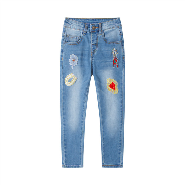 New girl's denim embroidered jeans straight leg jeans(7pcs/lot)