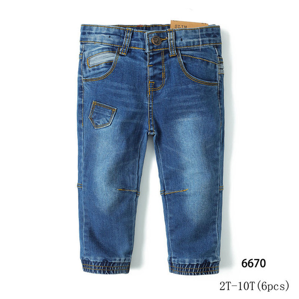 New foreign trade jeans stretch deep blue wash water simple wind child wash jeans trousers(6pcs/lot)