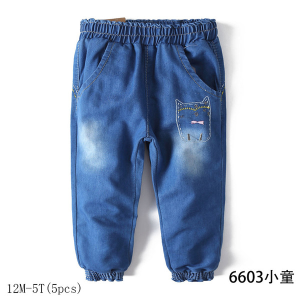 European-style infant jeans trousers cartoon embroidered elastic waistband jeans trousers(5pcs/lot)