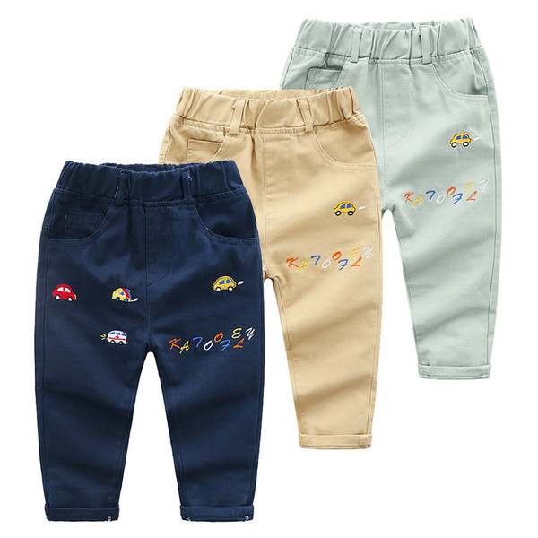 Autumn children's clothing children's embroidered children's cartoon car leisure pants pants(5pcs/lot)