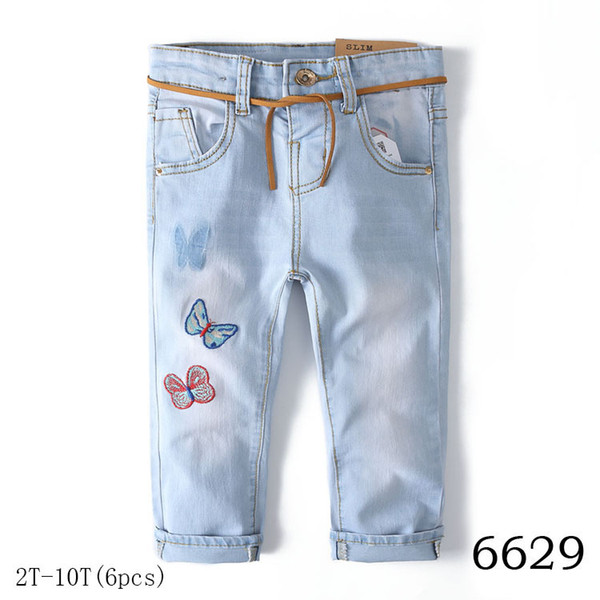 New fall light embroidered butterfly pattern denim pants(6pcs/lot)