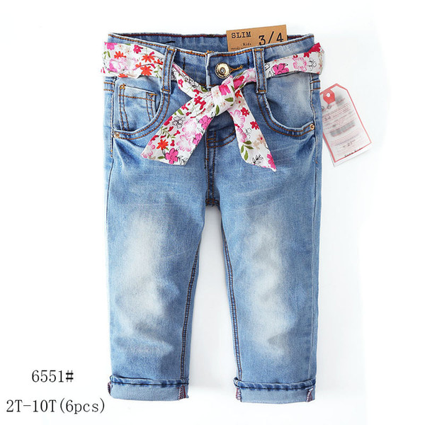 New autumn and winter girls jeans pink and floral belt denim trousers(6pcs/lot)
