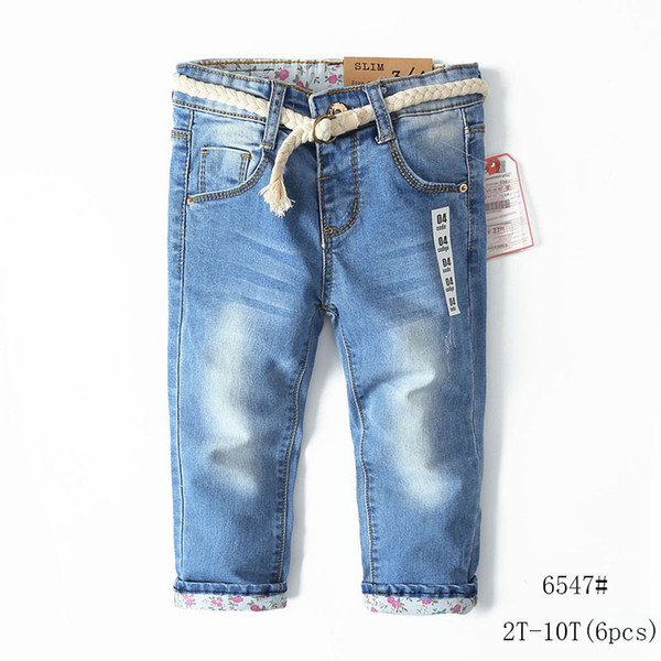 New girl's autumn winter jeans in children's stretch carved pants(6pcs/lot)