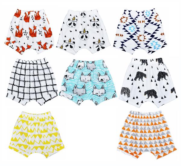 4pcs Summer Fox Panda Cartoon Pattern Kids Shorts Brar Plaid Printing Children Harem Pants Baby Clothes 2016 INS Brand Boys Girls Clothing