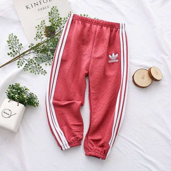 Kids Designer Trousers 2019 New Fashion Solid Color Sweatpants Casual Print Trousers Cute Striped Sportwear Luxury Girls Boys Clothes 2 PCS