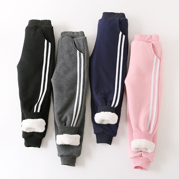 New Arrival Winter Cotton Kids Pants Boy Girls Striped Casual Sport Pants Grey Thicken Flannel Warm Long Trousers Children Clothes 110-160cm