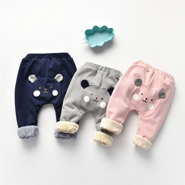 Autumn Winter Baby Pants Boy Girls Cartoon Animal Casual Cotton Velvet Big PP Toddler Infant Pants High Waist Newborn Clothing Wholesale