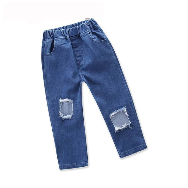 Retail Spring Autumn Baby Girl Jeans Fashion Tassels Hole Boot Cut Denim Pants Long Trousers Children Clothes 1-5Y E18614