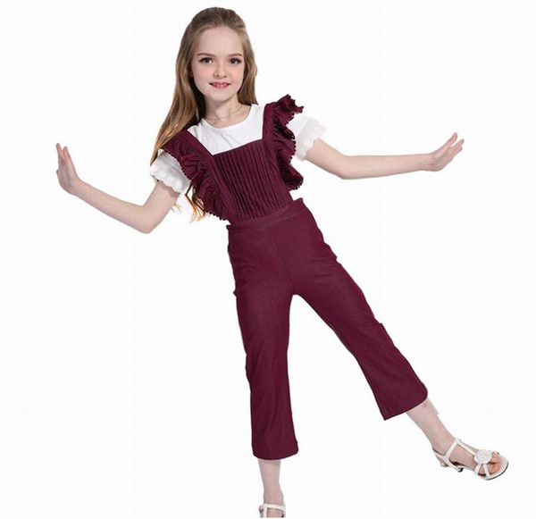 Girl Thick Overall Jeans Children Pants Wine Red Navy Fashion Jumpsuit Baby Clothes 3-7Y E6151