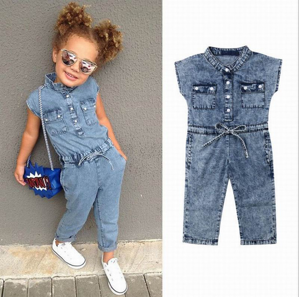 Baby Girl Denim Overall Jeans Children Pants Bow Sleeveless Fashion Jumpsuit Baby Clothes 2-6Y E25673