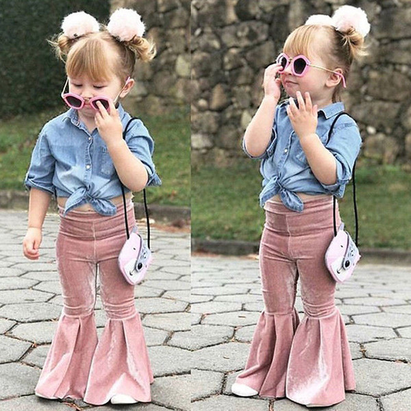 Retail Baby Girls Golden velvet flare Pants sweatpants trousers yoga Leggings Tights Kids Designer Clothes Pant Fashion Children Clothes