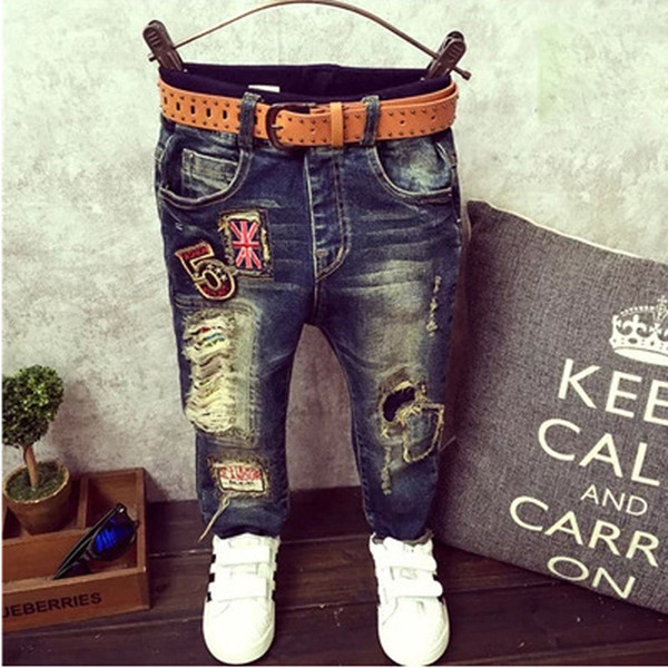 IENENS Spring Kids Baby Boys Slim Straight Jeans Fashion Toddler Broken Hole Pants Young Children Boy Denim Trousers Clothing