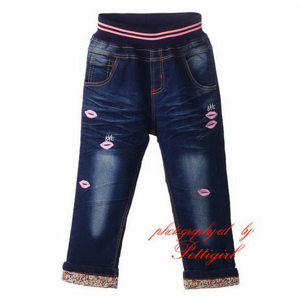 Pettigirl 2016 Fashion Girls Autumn Clothes With Purple Embroidered Lips Girls Jeans Wholesale Children Clothing PT81016-5