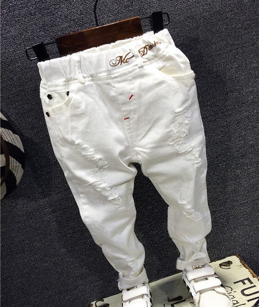 Children Broken Hole Pants Trousers 2018 Baby Boys Jeans Brand Fashion Autumn 2-7Y white Kids Trousers Children Clothing AQ811