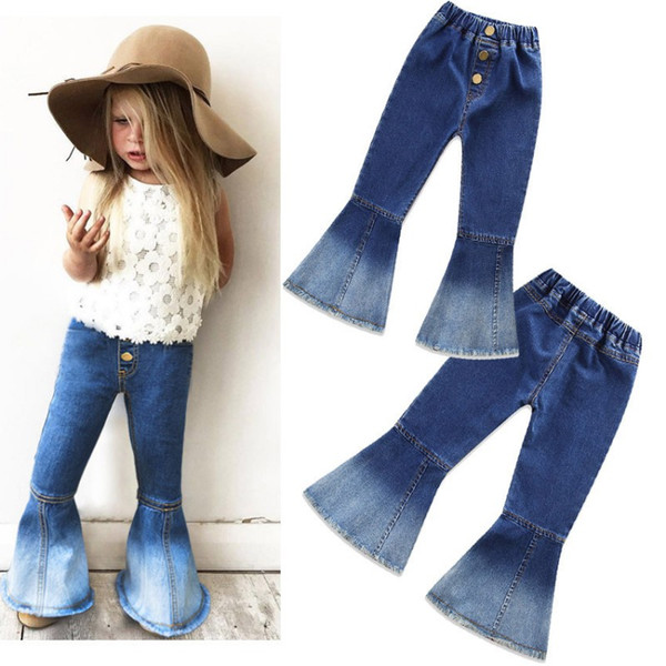 Fashion Girls Denim Bell-bottoms Solid Children's Clothing Spring Summer Apparel Kids Vintage Jeans