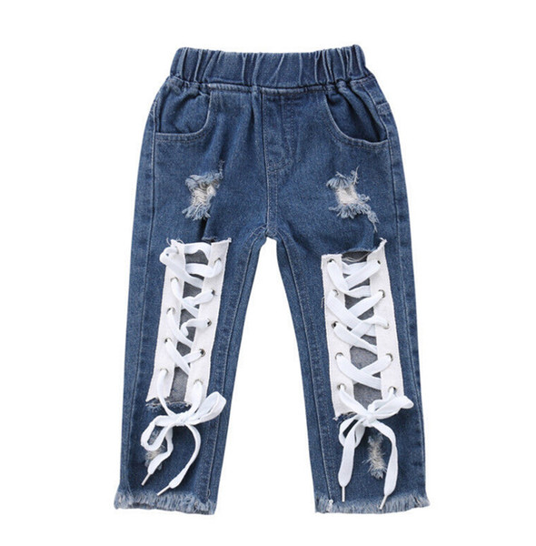 Fashion Toddler Kids Baby Boy Girls Clothing Pants Denim Jeans Bandage Denim Pants Jeans Long Girl 1-6T