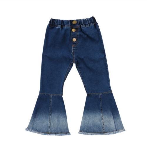 Fashion Toddler Kids Baby Girl Bell Jeans Bottoms Pants Denim Boot Cut Wide Leg Jeans Pants Trousers Girls