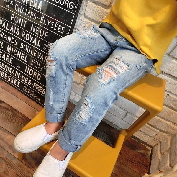 Children Broken Hole Jeans Spring Fashion Toddler Clothing Kids Ripped Denim Trousers Pants For Boys Girls