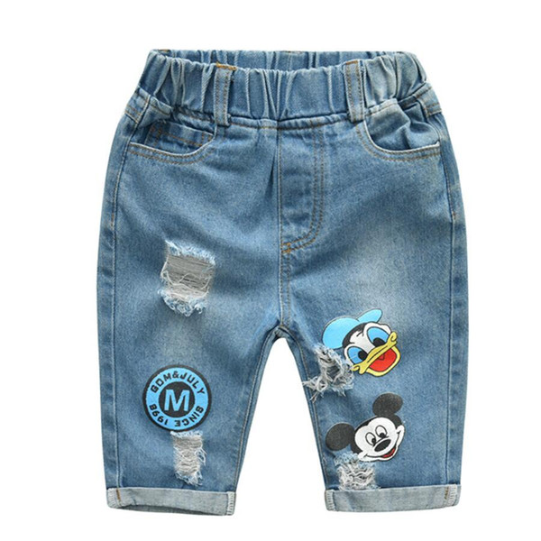 Summer Kids Cartoon Trousers Pant Fashion Girls Jeans Children Boys Hole Jeans Kids Fashion Denim Pants Baby Infant Clothing