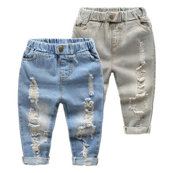 Kids Straight Leg Jeans Little Baby Boys Girl Fashion Ripped Western Jeans Denim Pants Ripped Holes Jeans Trousers